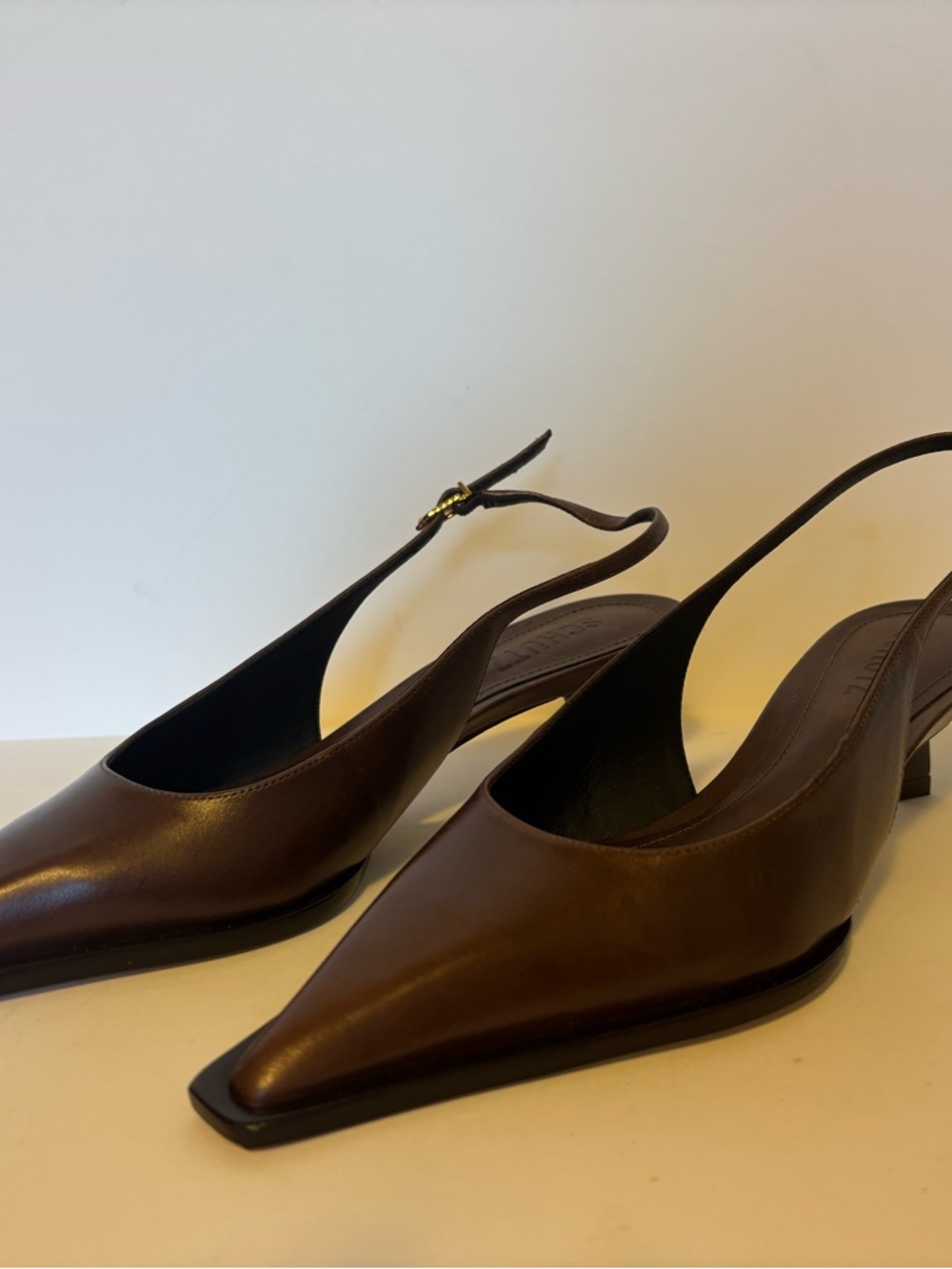 SCHUTZ Brown Leather Slingback Kitten Heels